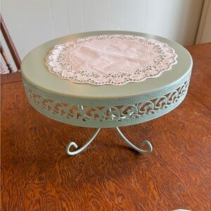 Ornate Metal Cake Stand in Mint Green